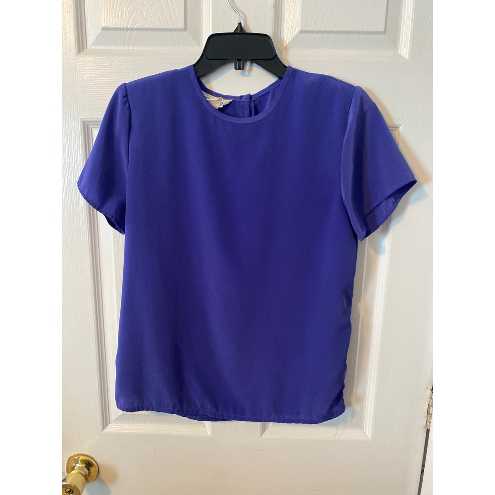 Impressions of California Vintage Purple Short Sleeve Blouse Keyhole Back Small